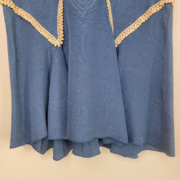 Anna Sui Blue 100% Silk Fit And Flare Tunic Tank Top Crochet Lining Size Small - Picture 6 of 16